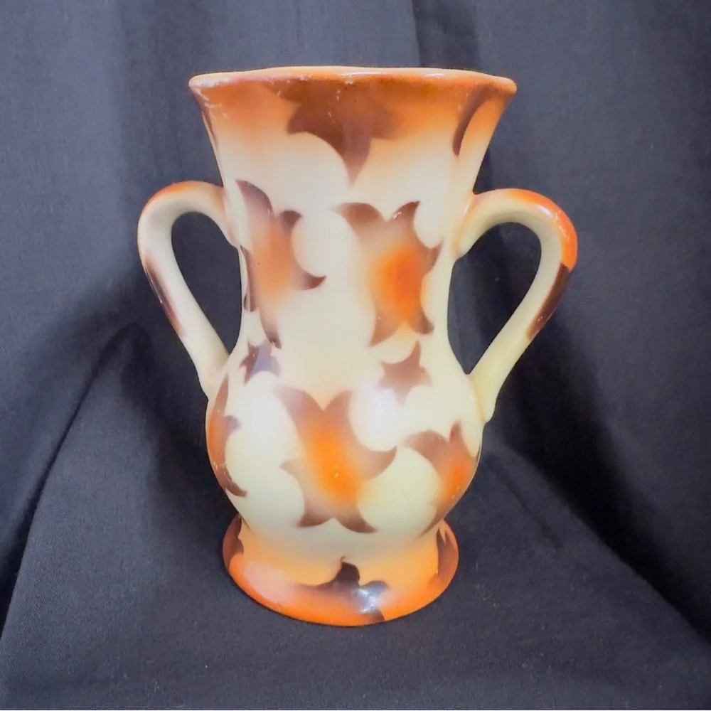 Antique Art Deco Vase Double Handle Czech Victorian Glaze 1920-40
